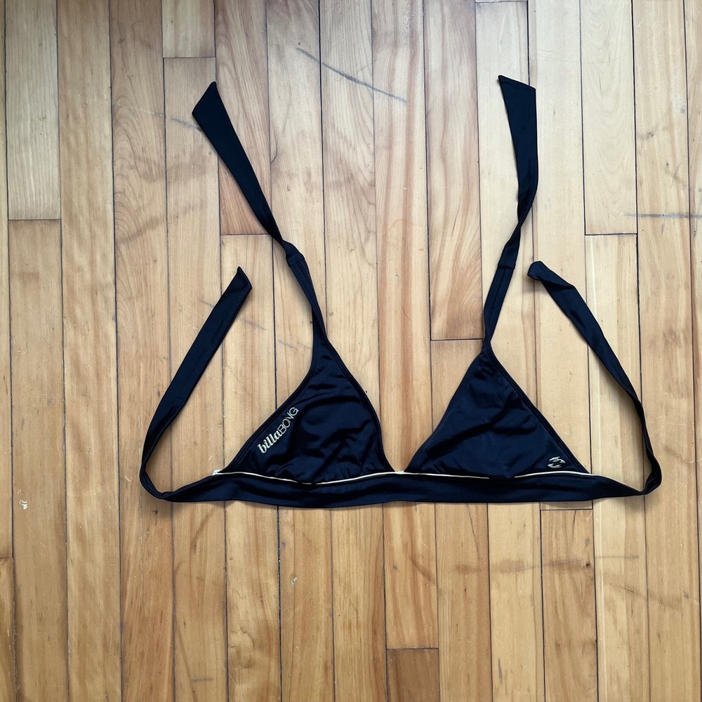 Billabong Womens Black Gold Triangle Bikini Top XT15JVAL Embroidered Logo Size M